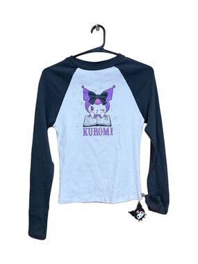 🖤💜 RARE Kuromi Sanrio Goth-Cute Graphic Raglan Tee NWT XS Y2K Vibe 💜🖤